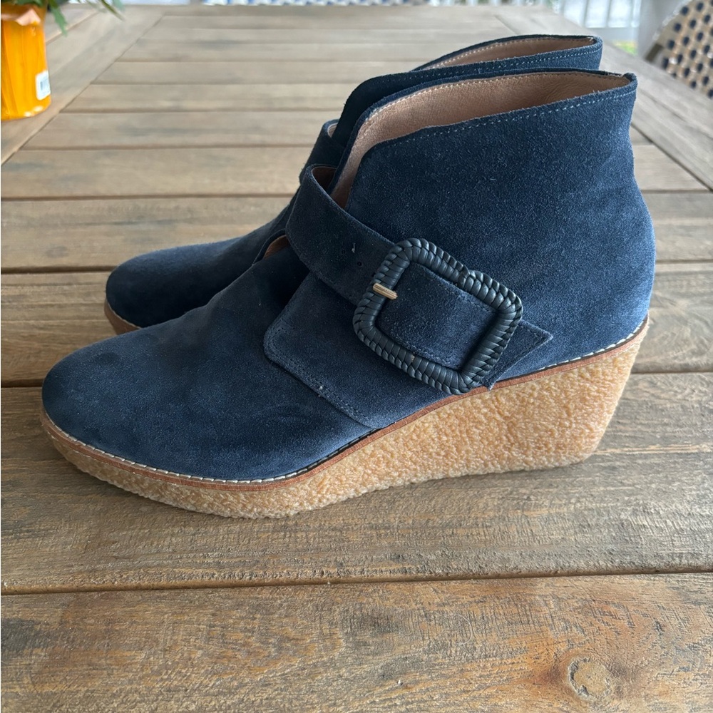 Jack Rogers Izzie Blue Suede Wedge Booties Ankle women’s boot Size 9.5